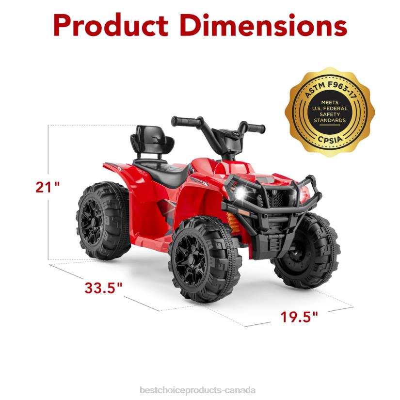 4LT2276 Red Best Choice Products 12V Kids Ride-On 4-Wheeler Quad ATV Car w/ 2.4mph Max, Bluetooth, Headlights