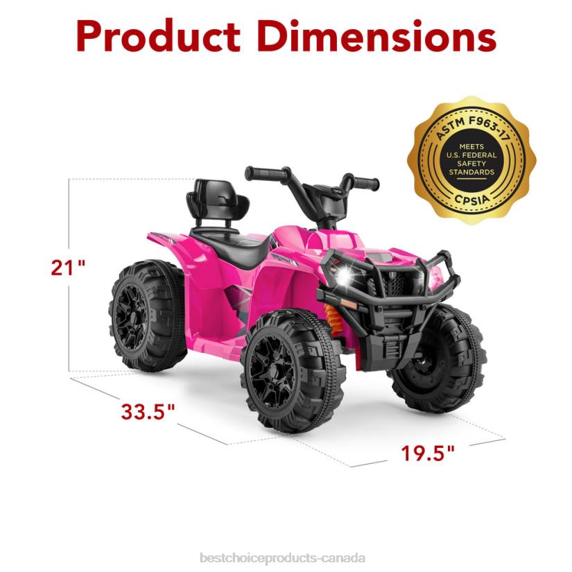 4LT2277 Hot Pink Best Choice Products 12V Kids Ride-On 4-Wheeler Quad ATV Car w/ 2.4mph Max, Bluetooth, Headlights