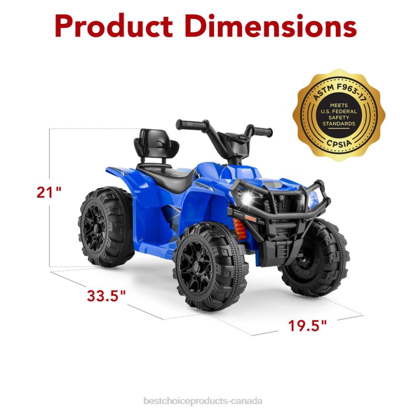 4LT2278 Blue Best Choice Products 12V Kids Ride-On 4-Wheeler Quad ATV Car w/ 2.4mph Max, Bluetooth, Headlights