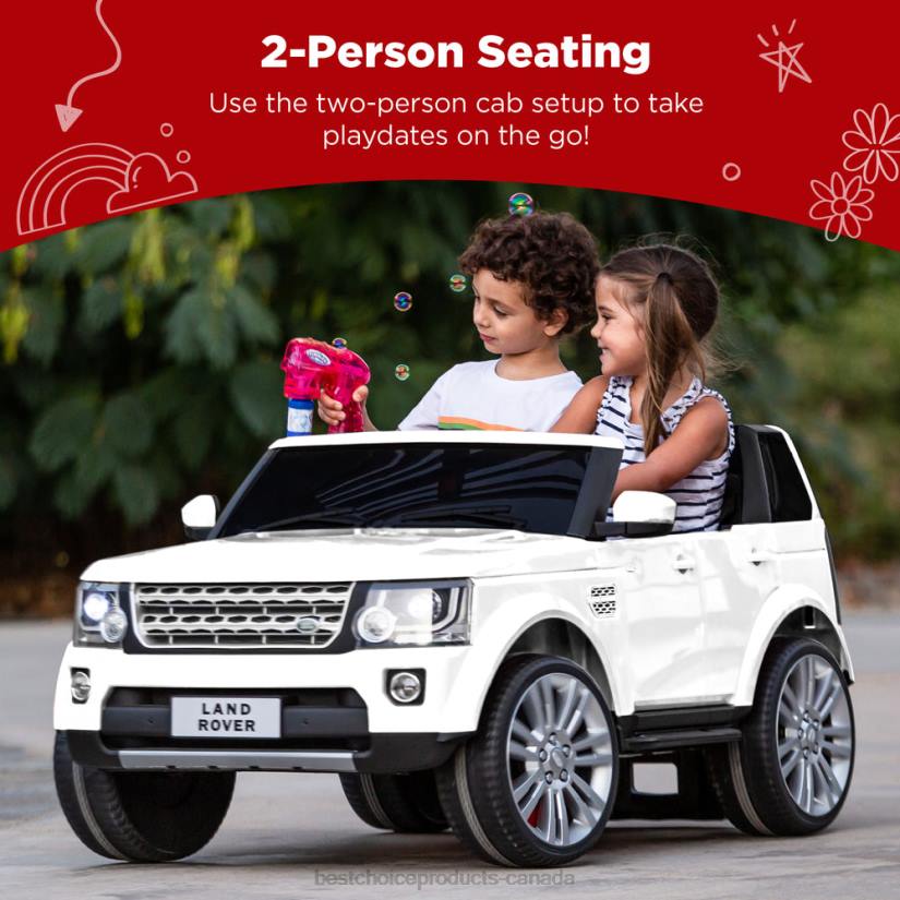 4LT2315 White Best Choice Products 12V 2-Seater Licensed Land Rover Ride-On w/ Parent Remote Control
