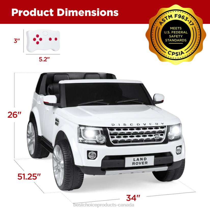 4LT2315 White Best Choice Products 12V 2-Seater Licensed Land Rover Ride-On w/ Parent Remote Control
