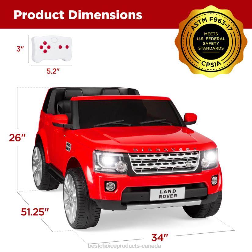 4LT2318 Red Best Choice Products 12V 2-Seater Licensed Land Rover Ride-On w/ Parent Remote Control