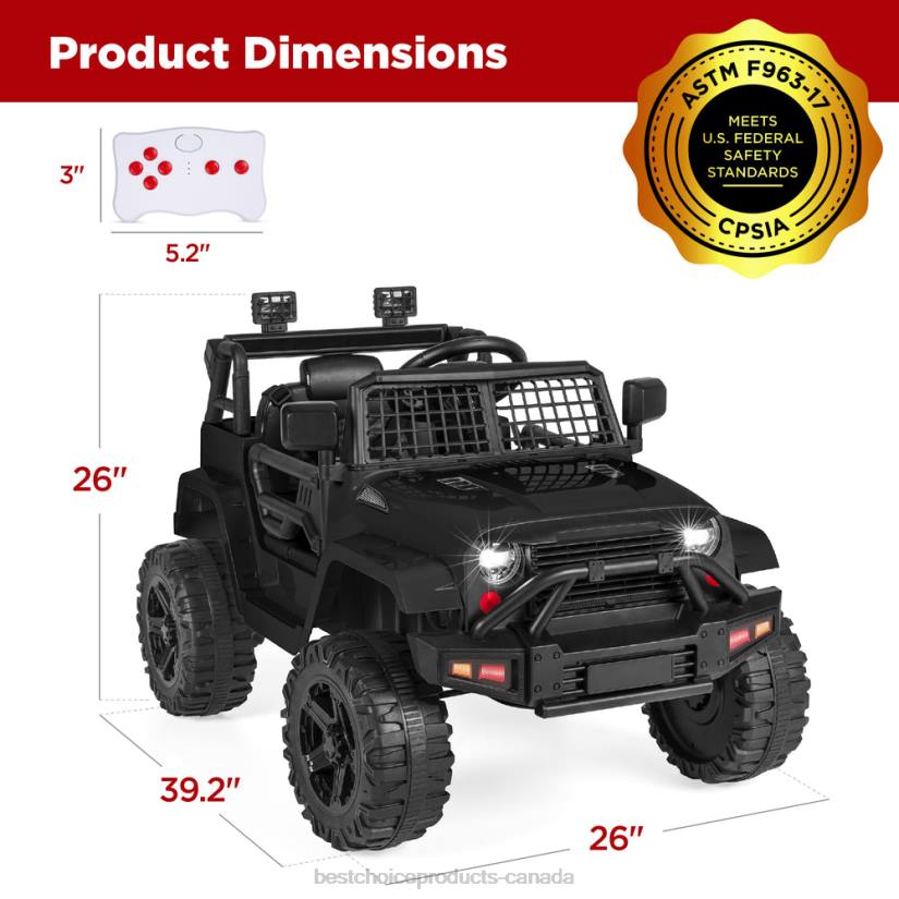 4LT2485 Black Best Choice Products 12V Kids Ride-On Truck Car w/ Parent Remote Control, Spring Suspension