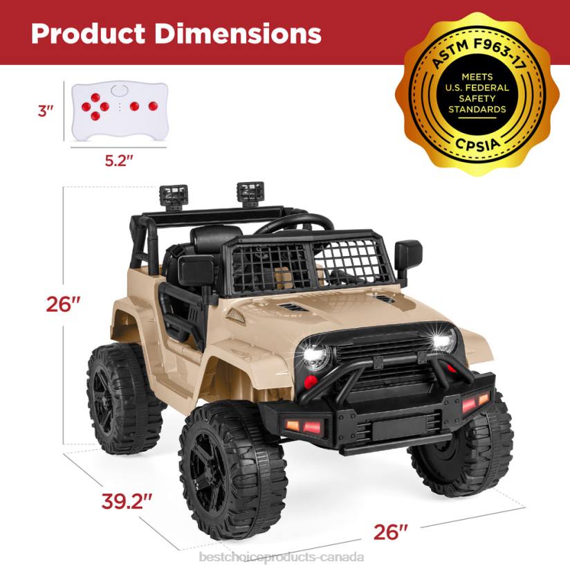 4LT2493 Sand Best Choice Products 12V Kids Ride-On Truck Car w/ Parent Remote Control, Spring Suspension