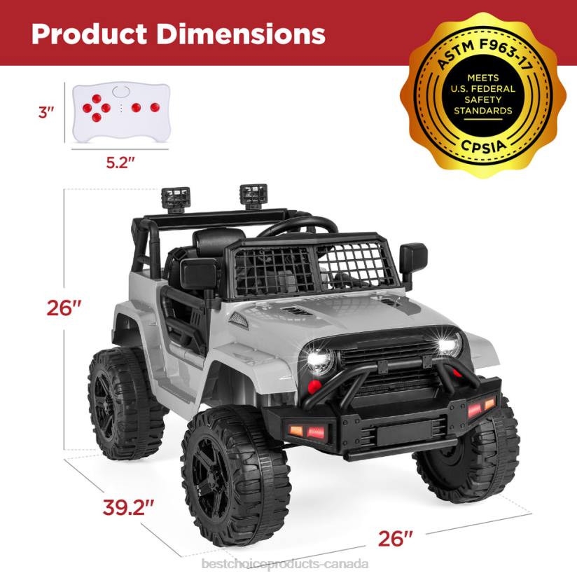 4LT2494 Light Gray Best Choice Products 12V Kids Ride-On Truck Car w/ Parent Remote Control, Spring Suspension