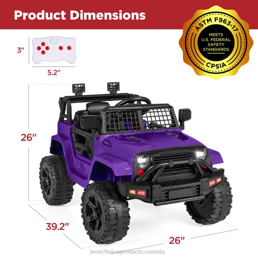 4LT2495 Purple Best Choice Products 12V Kids Ride-On Truck Car w/ Parent Remote Control, Spring Suspension