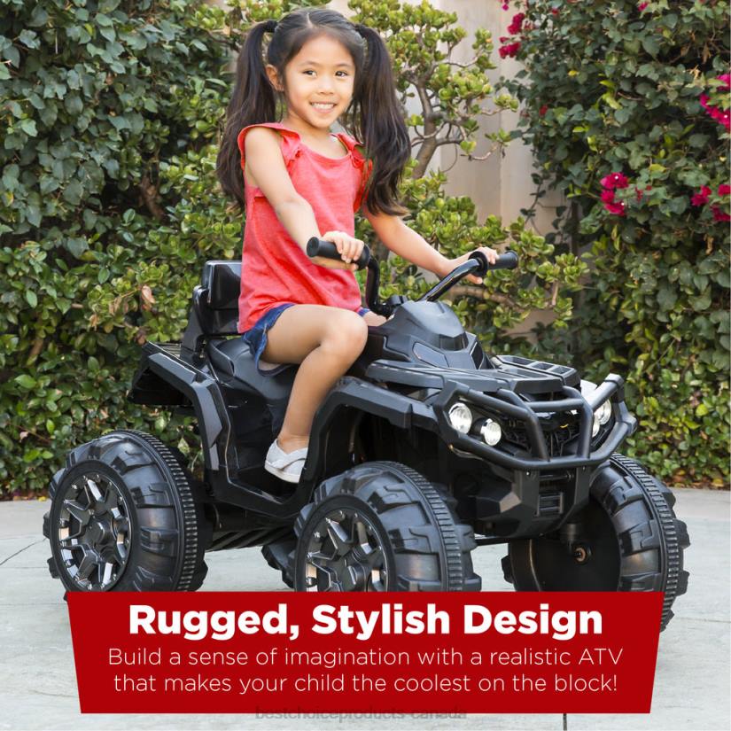 4LT2496 Black Best Choice Products 12V Kids Ride-On 4-Wheeler Quad ATV Car w/ 3.7mph Max, Bluetooth, Headlights