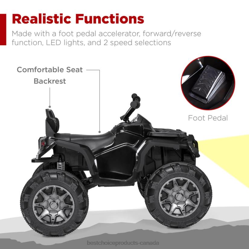 4LT2496 Black Best Choice Products 12V Kids Ride-On 4-Wheeler Quad ATV Car w/ 3.7mph Max, Bluetooth, Headlights
