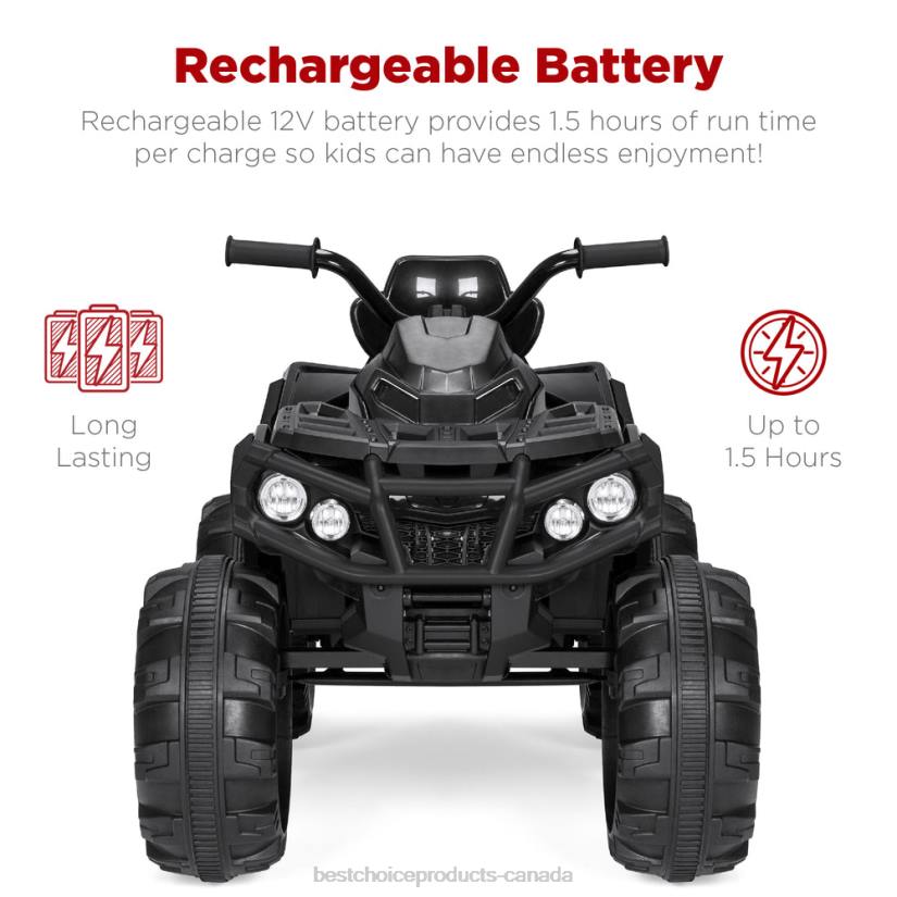 4LT2496 Black Best Choice Products 12V Kids Ride-On 4-Wheeler Quad ATV Car w/ 3.7mph Max, Bluetooth, Headlights