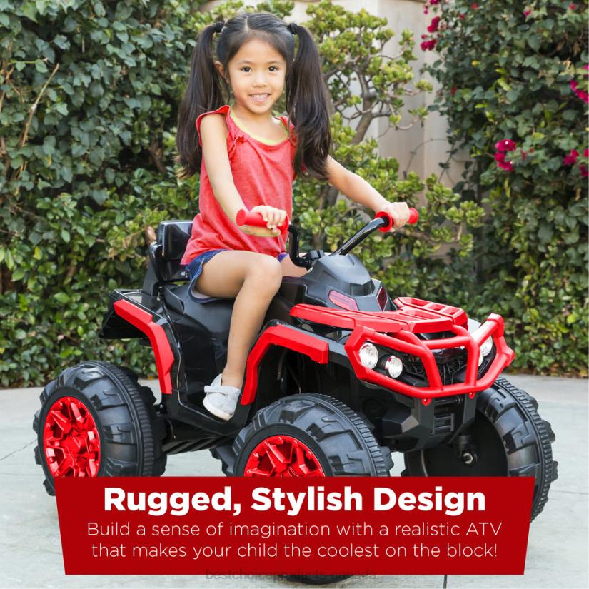 4LT2497 Red Best Choice Products 12V Kids Ride-On 4-Wheeler Quad ATV Car w/ 3.7mph Max, Bluetooth, Headlights