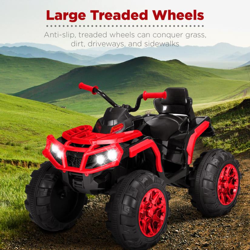 4LT2497 Red Best Choice Products 12V Kids Ride-On 4-Wheeler Quad ATV Car w/ 3.7mph Max, Bluetooth, Headlights