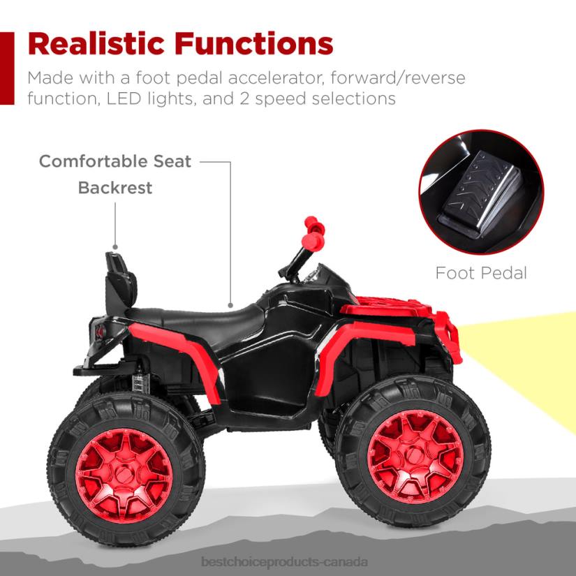 4LT2497 Red Best Choice Products 12V Kids Ride-On 4-Wheeler Quad ATV Car w/ 3.7mph Max, Bluetooth, Headlights