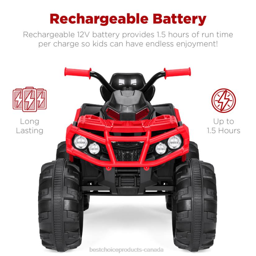 4LT2497 Red Best Choice Products 12V Kids Ride-On 4-Wheeler Quad ATV Car w/ 3.7mph Max, Bluetooth, Headlights