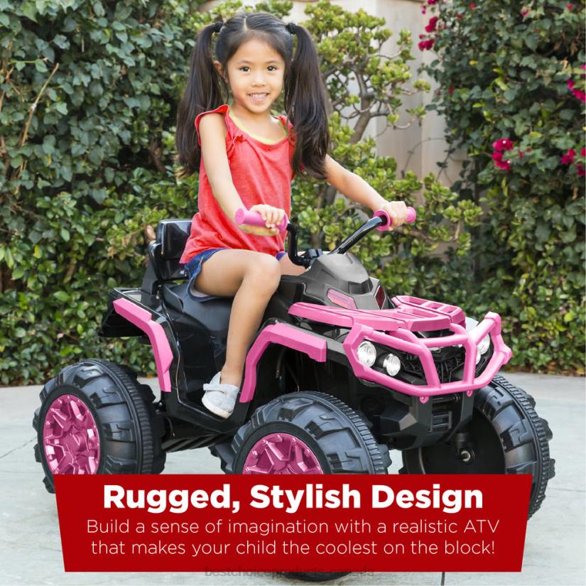 4LT2499 Pink Best Choice Products 12V Kids Ride-On 4-Wheeler Quad ATV Car w/ 3.7mph Max, Bluetooth, Headlights