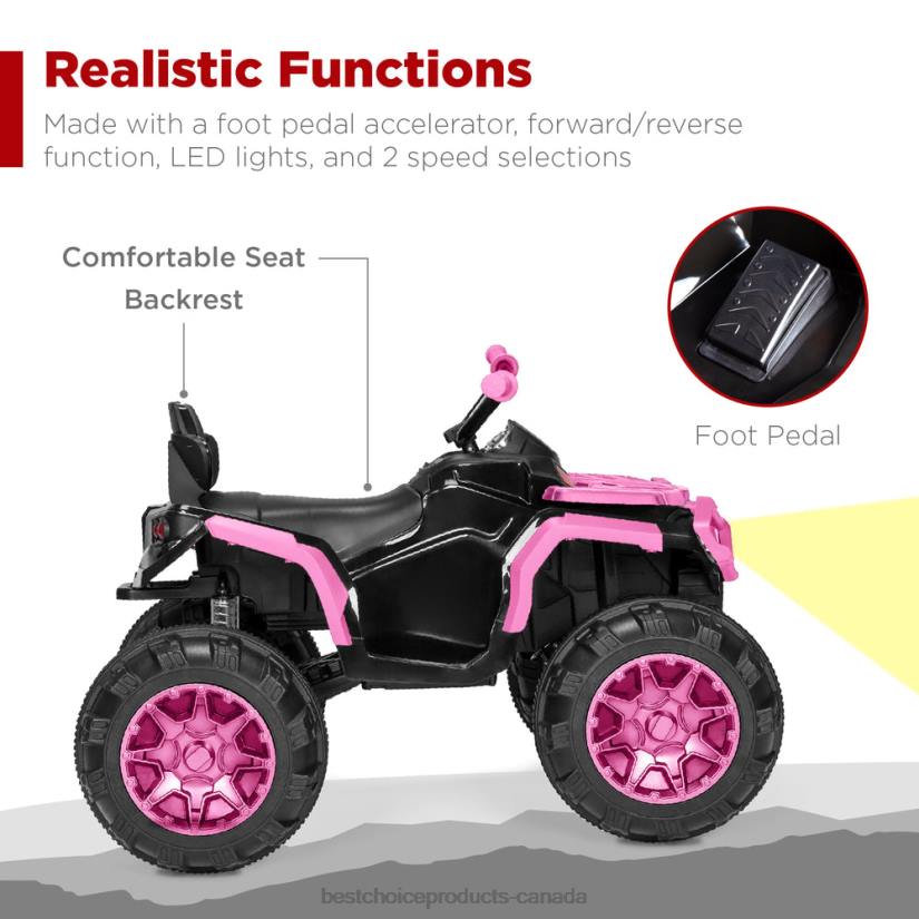 4LT2499 Pink Best Choice Products 12V Kids Ride-On 4-Wheeler Quad ATV Car w/ 3.7mph Max, Bluetooth, Headlights
