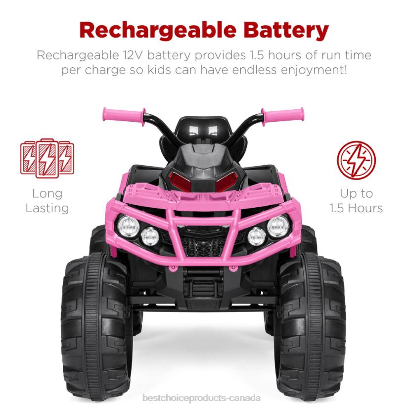4LT2499 Pink Best Choice Products 12V Kids Ride-On 4-Wheeler Quad ATV Car w/ 3.7mph Max, Bluetooth, Headlights