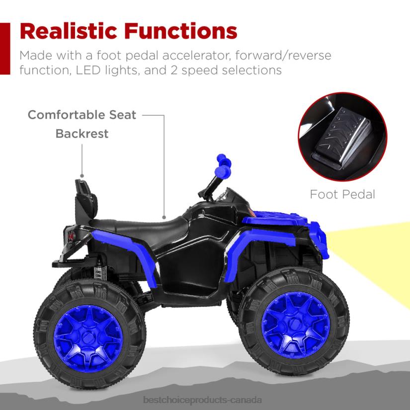 4LT2500 Blue Best Choice Products 12V Kids Ride-On 4-Wheeler Quad ATV Car w/ 3.7mph Max, Bluetooth, Headlights