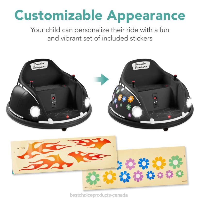 4LT2507 Black Best Choice Products 6V Kids Ride On Bumper Car Toy w/ Remote, Harness, Lights, 360 Degree Spin