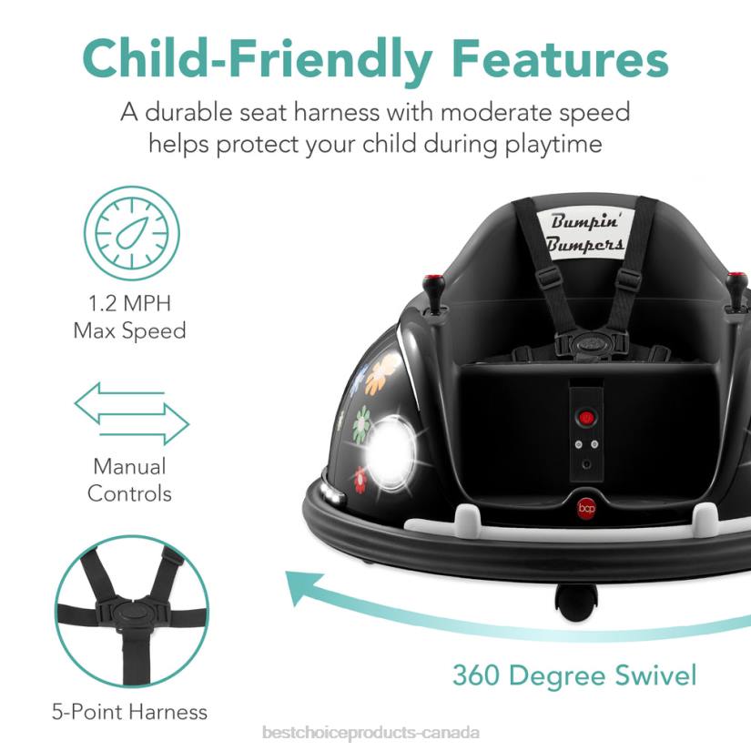 4LT2507 Black Best Choice Products 6V Kids Ride On Bumper Car Toy w/ Remote, Harness, Lights, 360 Degree Spin