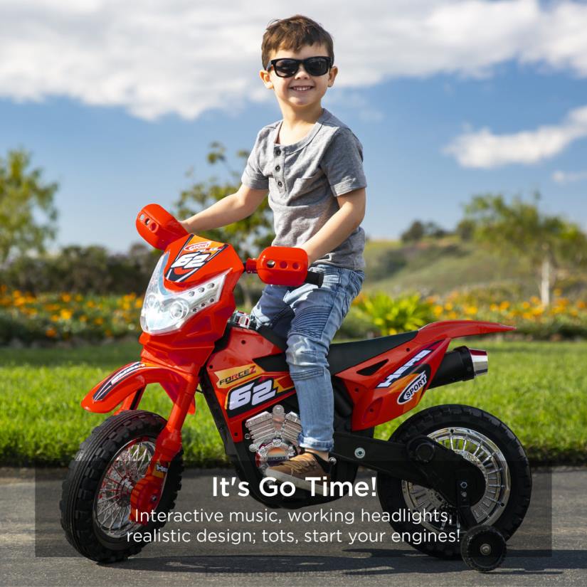 4LT2517 Red Best Choice Products 6V Kids Electric Ride-On Motorcycle Toy w/ Training Wheels, Lights, Music