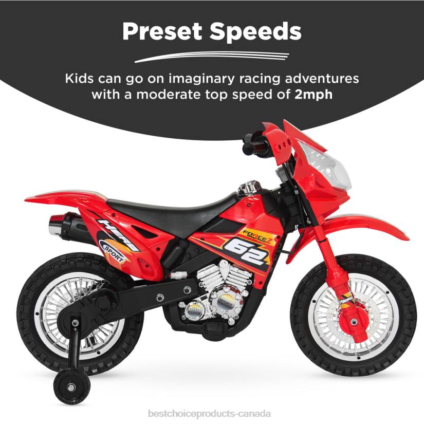 4LT2517 Red Best Choice Products 6V Kids Electric Ride-On Motorcycle Toy w/ Training Wheels, Lights, Music
