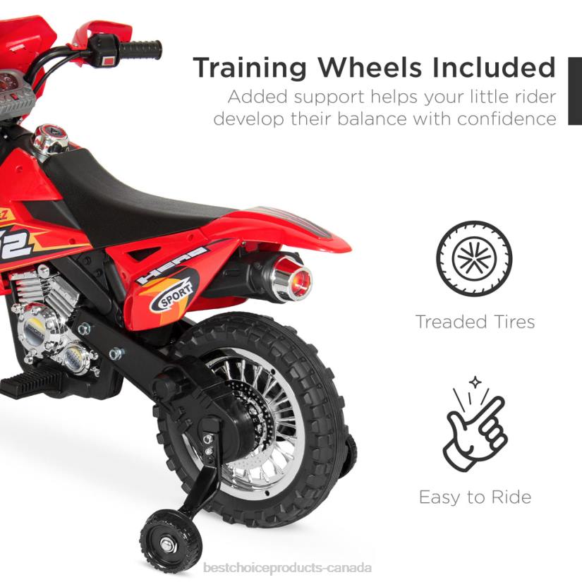 4LT2517 Red Best Choice Products 6V Kids Electric Ride-On Motorcycle Toy w/ Training Wheels, Lights, Music