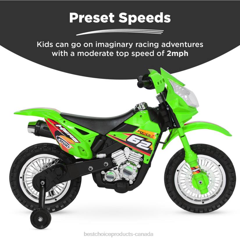 4LT2518 Green Best Choice Products 6V Kids Electric Ride-On Motorcycle Toy w/ Training Wheels, Lights, Music