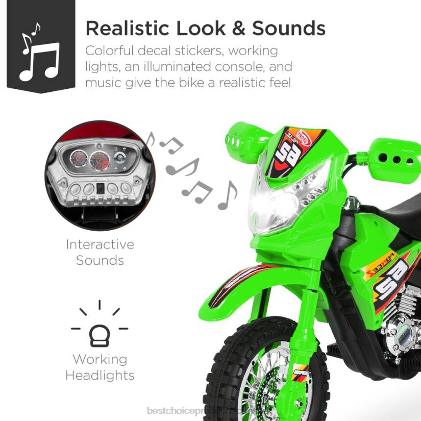 4LT2518 Green Best Choice Products 6V Kids Electric Ride-On Motorcycle Toy w/ Training Wheels, Lights, Music