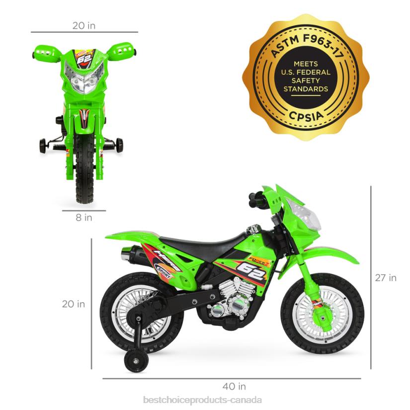 4LT2518 Green Best Choice Products 6V Kids Electric Ride-On Motorcycle Toy w/ Training Wheels, Lights, Music
