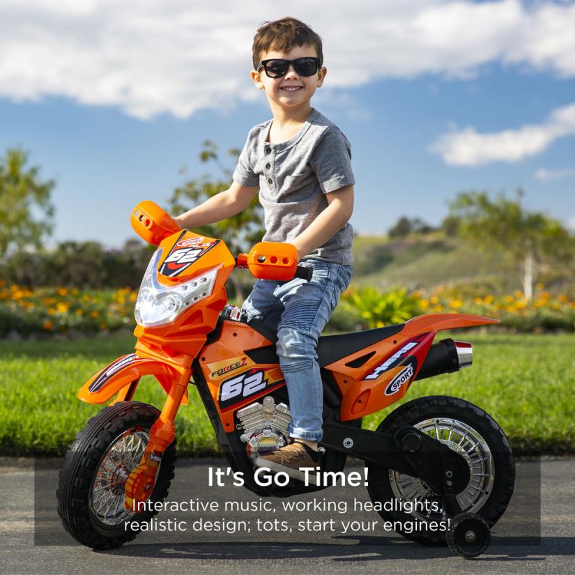 4LT2519 Orange Best Choice Products 6V Kids Electric Ride-On Motorcycle Toy w/ Training Wheels, Lights, Music