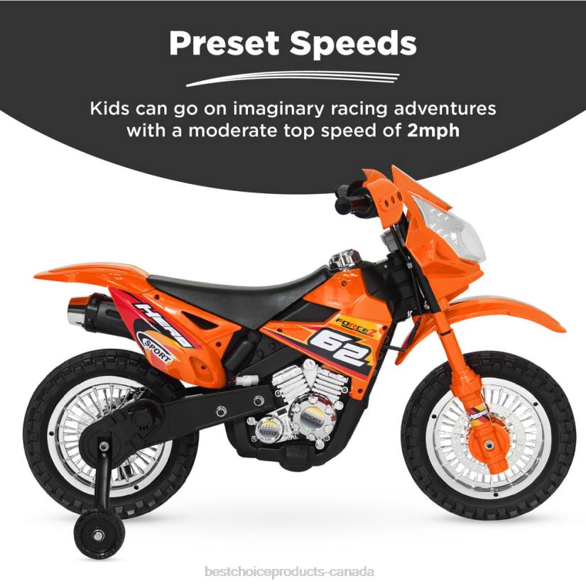 4LT2519 Orange Best Choice Products 6V Kids Electric Ride-On Motorcycle Toy w/ Training Wheels, Lights, Music