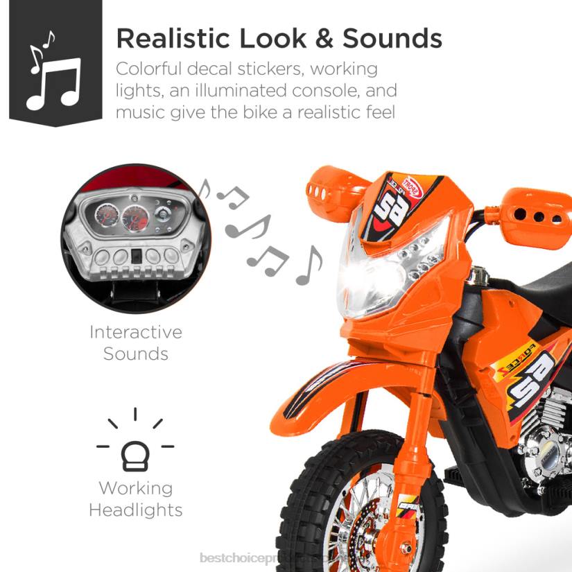 4LT2519 Orange Best Choice Products 6V Kids Electric Ride-On Motorcycle Toy w/ Training Wheels, Lights, Music