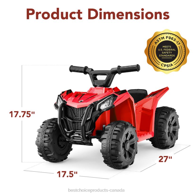 4LT2523 Red Best Choice Products 6V Kids Ride-On 4-Wheeler Quad ATV Car w/ 1.8mph Max Speed, Treaded Tires