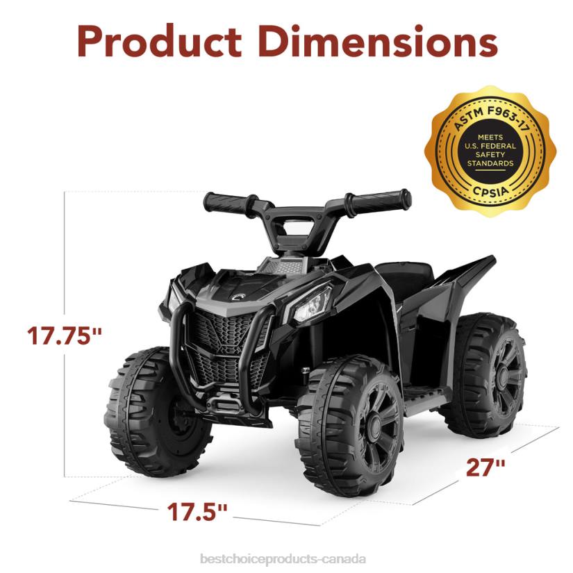 4LT2524 Black Best Choice Products 6V Kids Ride-On 4-Wheeler Quad ATV Car w/ 1.8mph Max Speed, Treaded Tires
