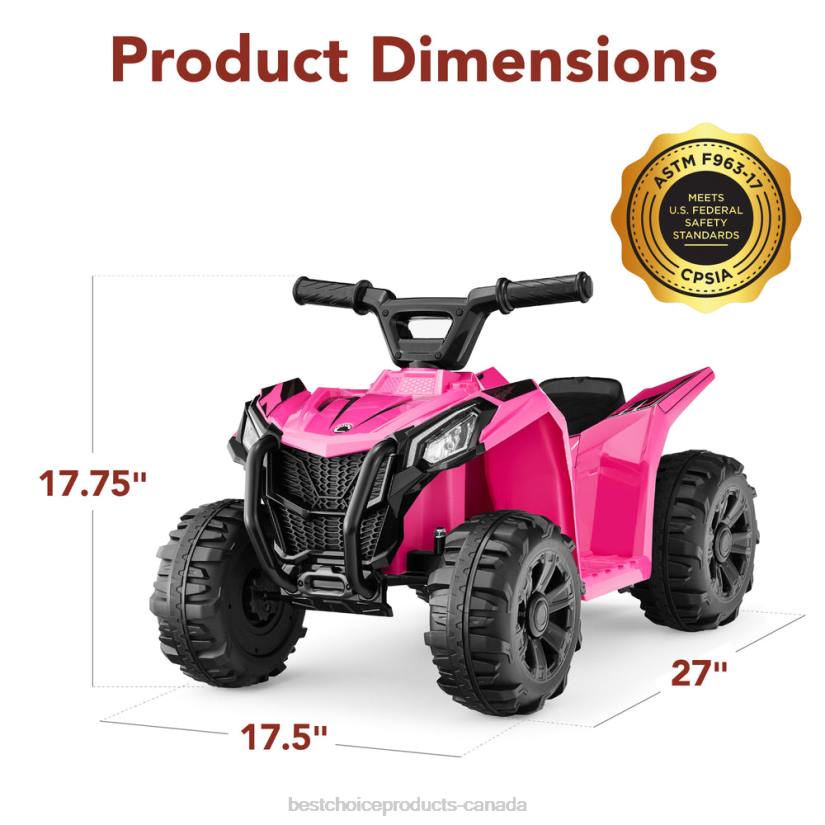 4LT2526 Hot Pink Best Choice Products 6V Kids Ride-On 4-Wheeler Quad ATV Car w/ 1.8mph Max Speed, Treaded Tires