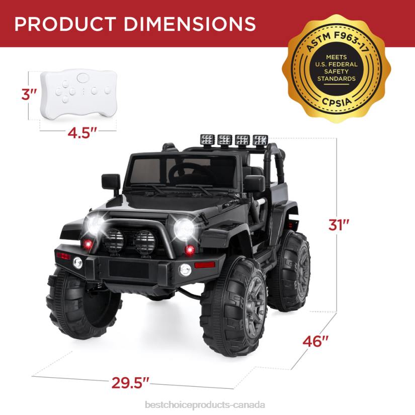 4LT2530 Black Best Choice Products 12V Kids Ride-On Truck Car Toy w/ 3 Speeds, LED, Remote, Bluetooth