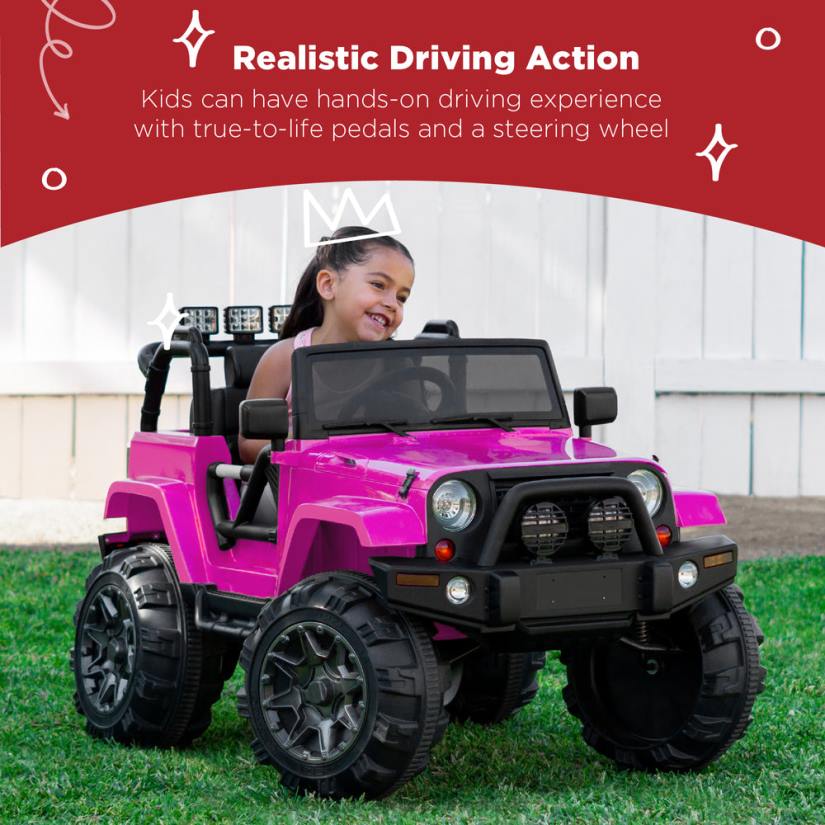 4LT2531 Pink Best Choice Products 12V Kids Ride-On Truck Car Toy w/ 3 Speeds, LED, Remote, Bluetooth