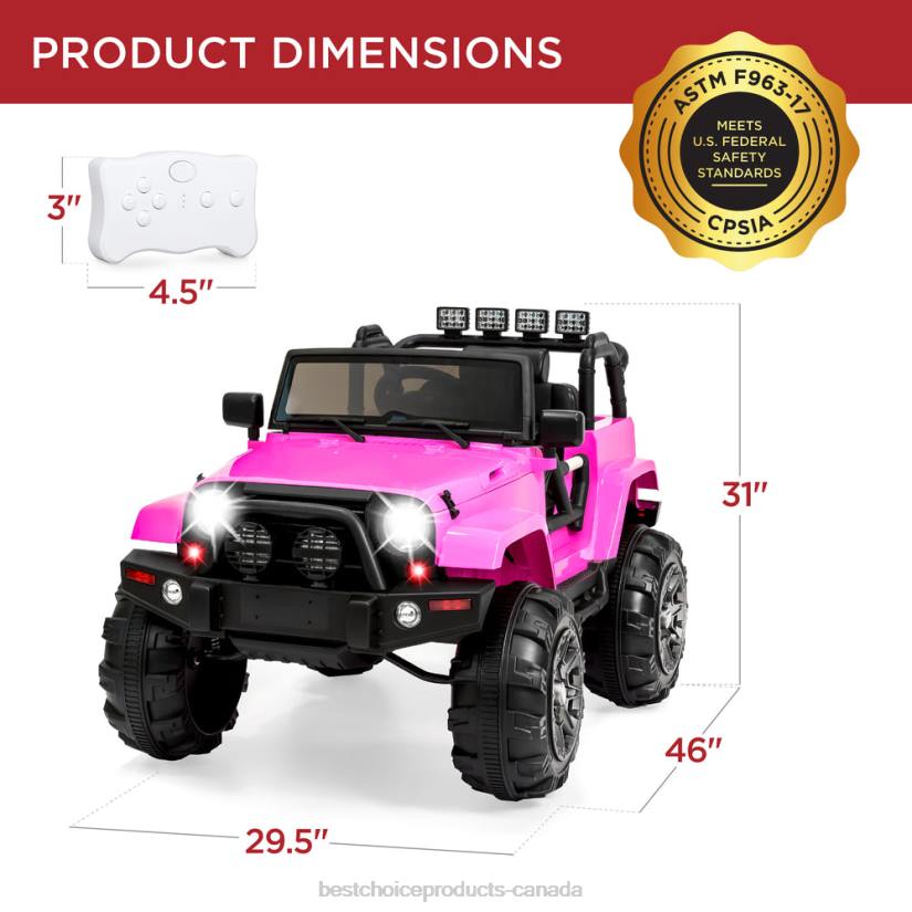 4LT2531 Pink Best Choice Products 12V Kids Ride-On Truck Car Toy w/ 3 Speeds, LED, Remote, Bluetooth