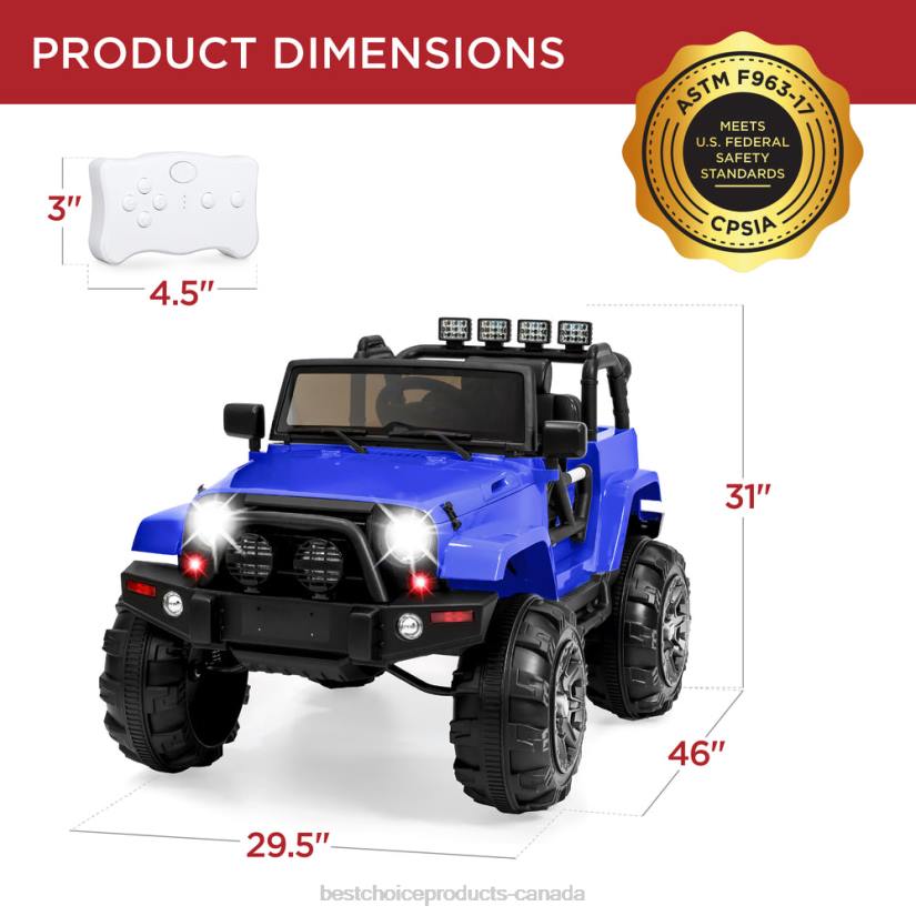 4LT2534 Blue Best Choice Products 12V Kids Ride-On Truck Car Toy w/ 3 Speeds, LED, Remote, Bluetooth