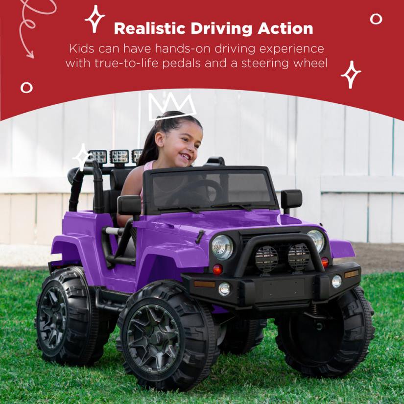 4LT2538 Purple Best Choice Products 12V Kids Ride-On Truck Car Toy w/ 3 Speeds, LED, Remote, Bluetooth