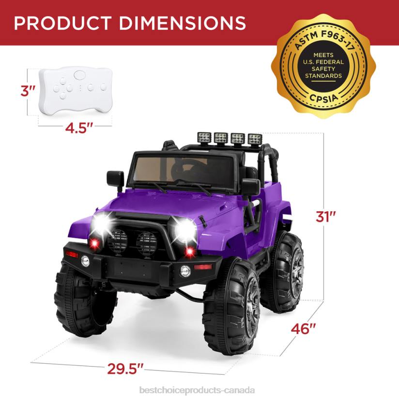 4LT2538 Purple Best Choice Products 12V Kids Ride-On Truck Car Toy w/ 3 Speeds, LED, Remote, Bluetooth