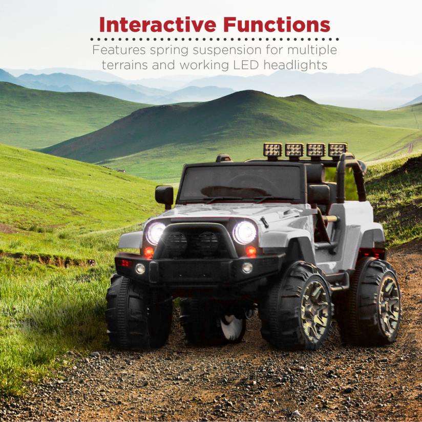 4LT2539 Light Gray Best Choice Products 12V Kids Ride-On Truck Car Toy w/ 3 Speeds, LED, Remote, Bluetooth