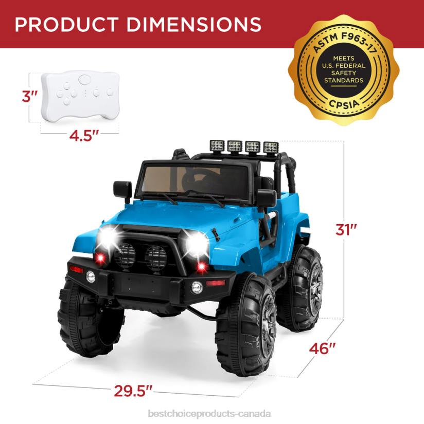 4LT2540 Light Blue Best Choice Products 12V Kids Ride-On Truck Car Toy w/ 3 Speeds, LED, Remote, Bluetooth