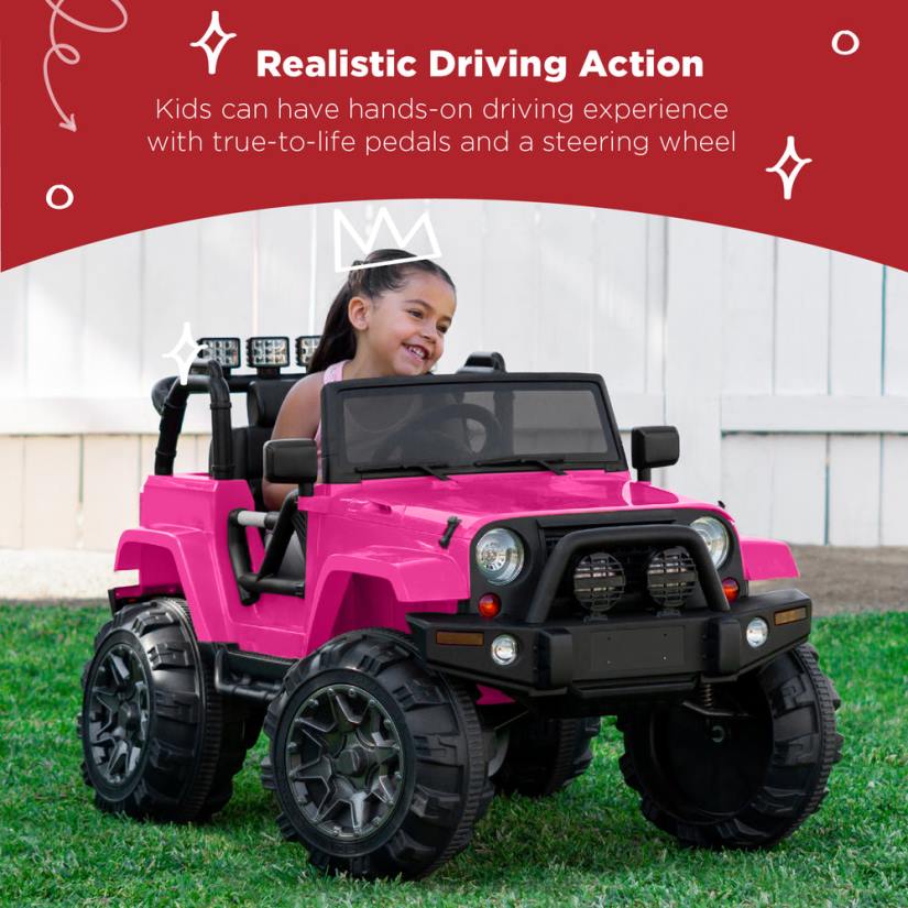 4LT2541 Hot Pink Best Choice Products 12V Kids Ride-On Truck Car Toy w/ 3 Speeds, LED, Remote, Bluetooth