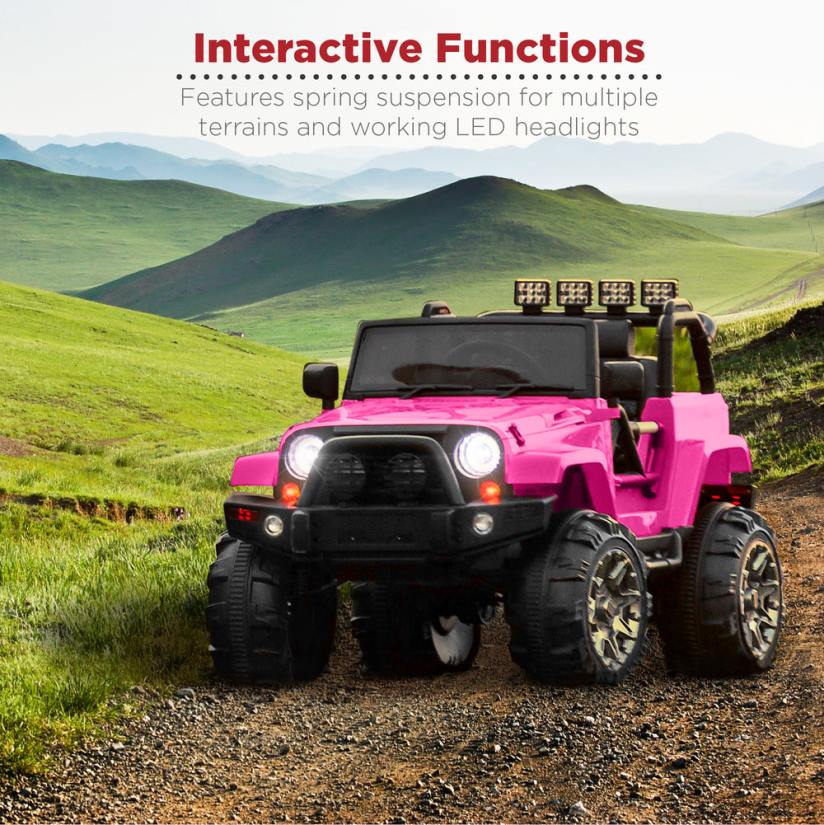 4LT2541 Hot Pink Best Choice Products 12V Kids Ride-On Truck Car Toy w/ 3 Speeds, LED, Remote, Bluetooth