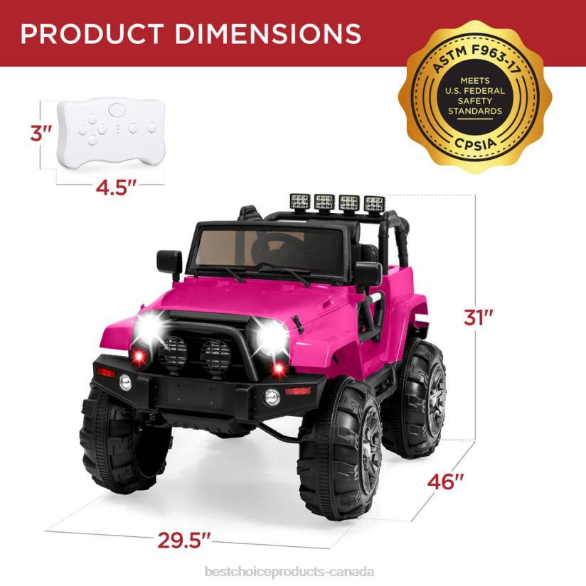 4LT2541 Hot Pink Best Choice Products 12V Kids Ride-On Truck Car Toy w/ 3 Speeds, LED, Remote, Bluetooth