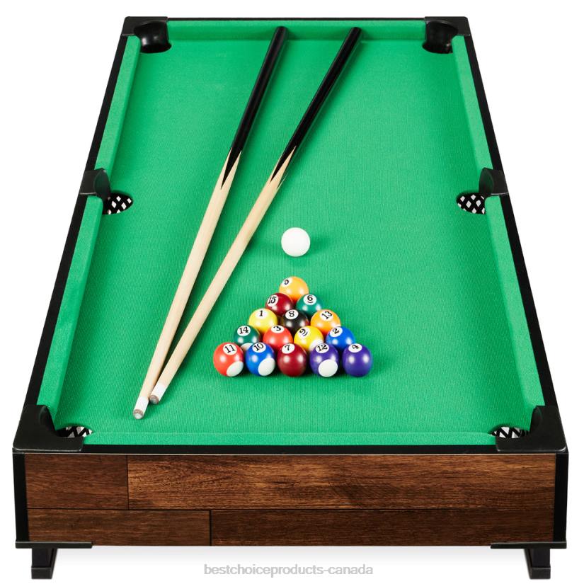 4LT21003 Dark Wood Best Choice Products Tabletop Billiard Set, Pool Arcade Game Table w/ 2 Cues, Storage Bag