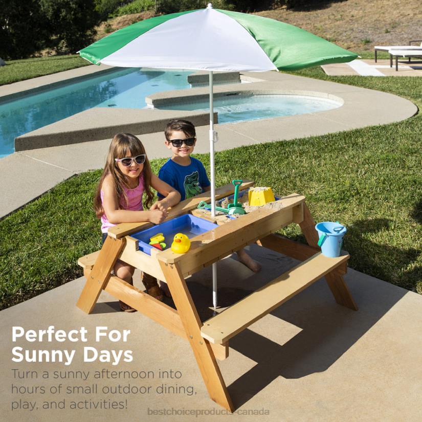 4LT21004 Green Best Choice Products 3-in-1 Kids Sand & Water Table Outdoor Wood Picnic Table w/ Umbrella