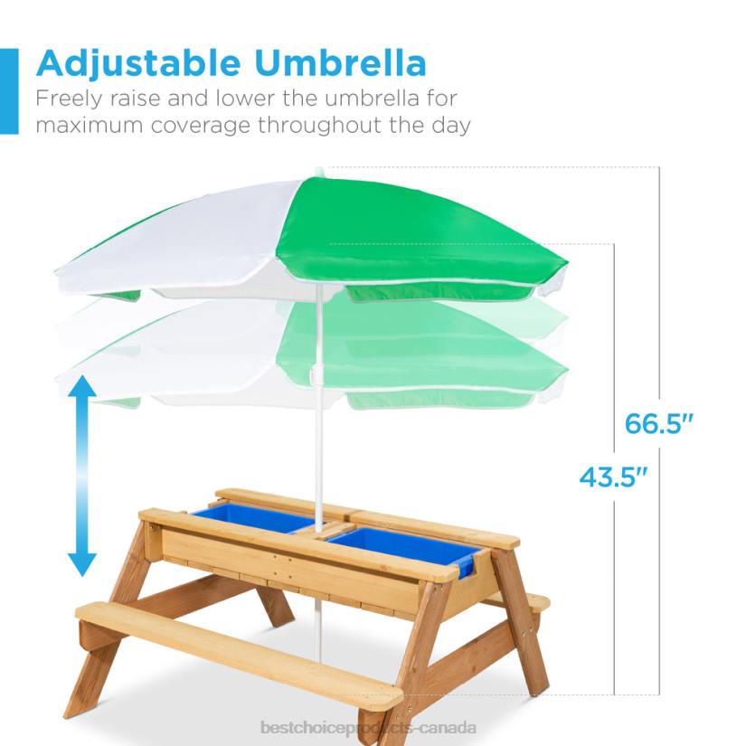 4LT21004 Green Best Choice Products 3-in-1 Kids Sand & Water Table Outdoor Wood Picnic Table w/ Umbrella