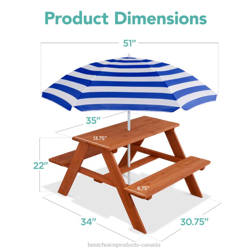 4LT21012 Navy Blue Best Choice Products Kids Wooden Outdoor Picnic Table w/ Adjustable Umbrella, Built-In Seats